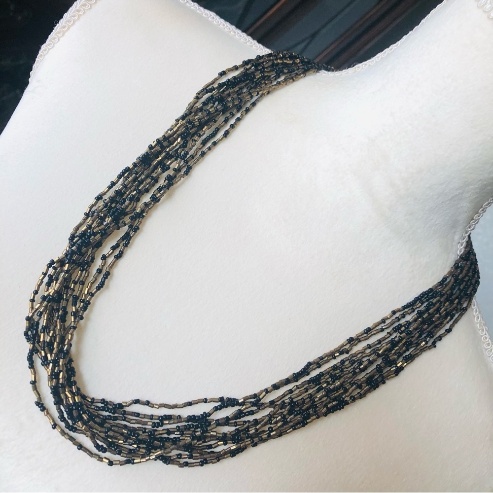 Vintage 90s gold and black multi strand seed bead necklace